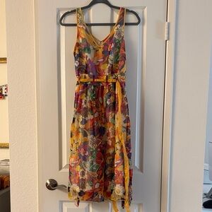 Floral Midi Dress with Yellow Accents